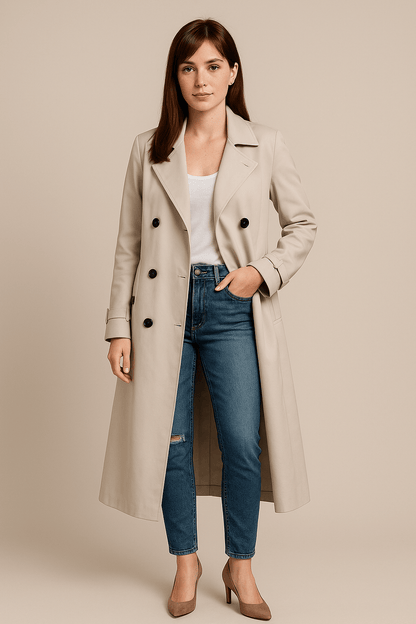 Marveille | Isha – Manteau trench féminin décontracté à double boutonnage avec ceinture à la taille