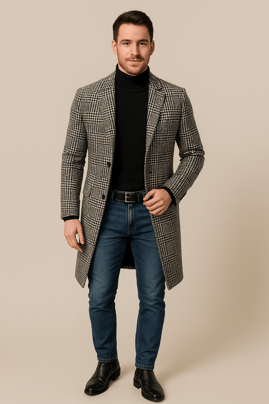 Marveille | Joakim – Manteau Trench Slim en Laine Mélangée à Carreaux pour Homme