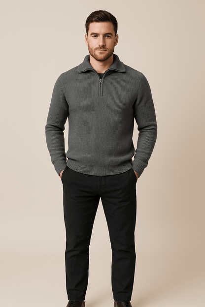 Marveille | Kenneth – Pull homme en maille texturée avec col montant et demi-zip
