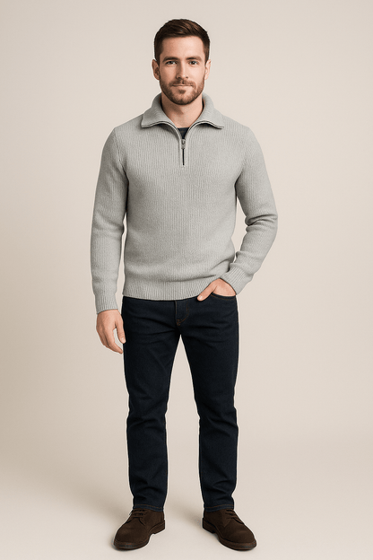 Marveille | Kenneth – Pull homme en maille texturée avec col montant et demi-zip