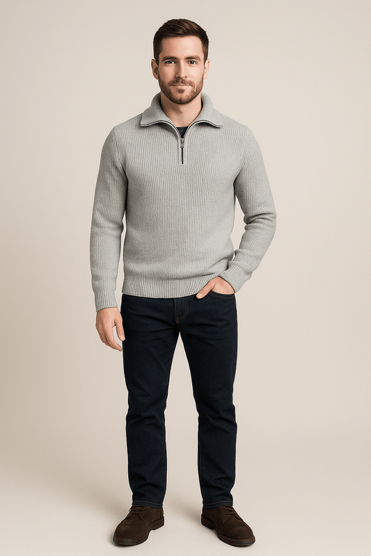 Marveille | Kenneth – Pull homme en maille texturée avec col montant et demi-zip