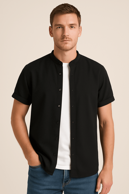 Marveille | Laurent – Chemise à manches longues pour homme avec col standard – Coupe classique en mélange de coton respirant
