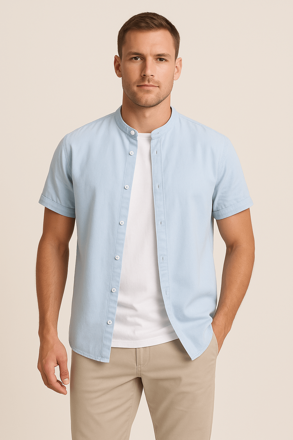 Maison Marveille | Laurent – Chemise à manches longues pour homme avec col standard – Coupe classique en mélange de coton respirant