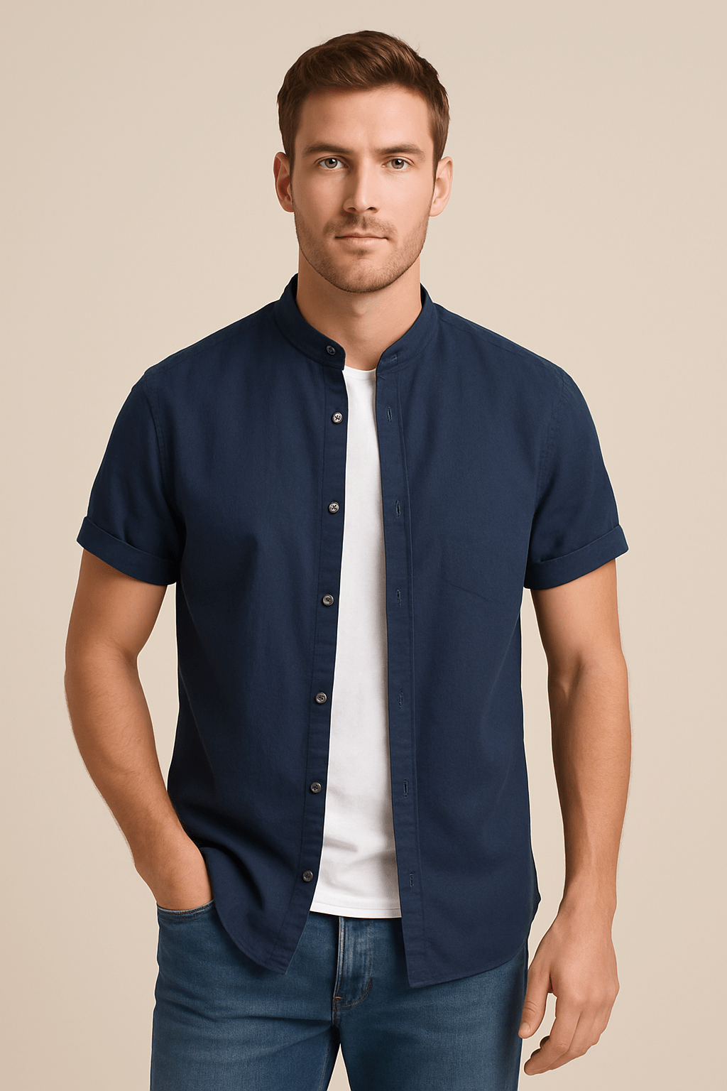 Maison Marveille | Laurent – Chemise à manches longues pour homme avec col standard – Coupe classique en mélange de coton respirant