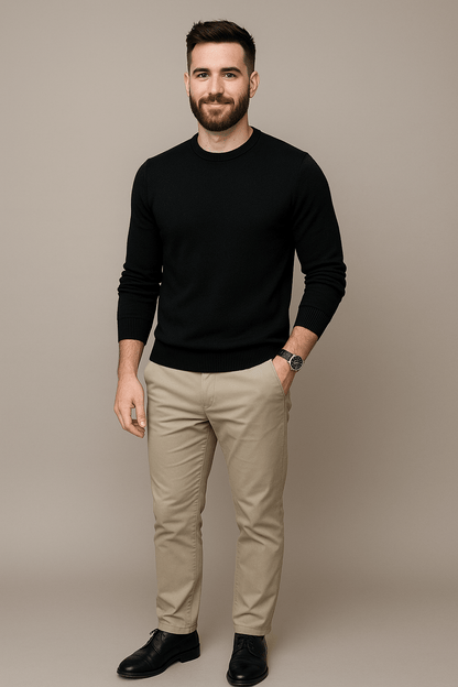 Marveille | Leo – Pull en coton mélangé pour homme, coupe slim, col rond à finitions côtelées