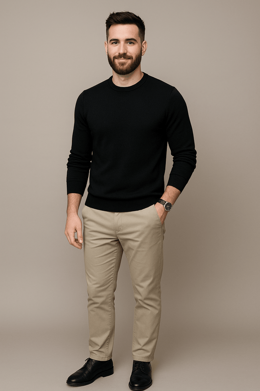 Marveille | Leo – Pull en coton mélangé pour homme, coupe slim, col rond à finitions côtelées