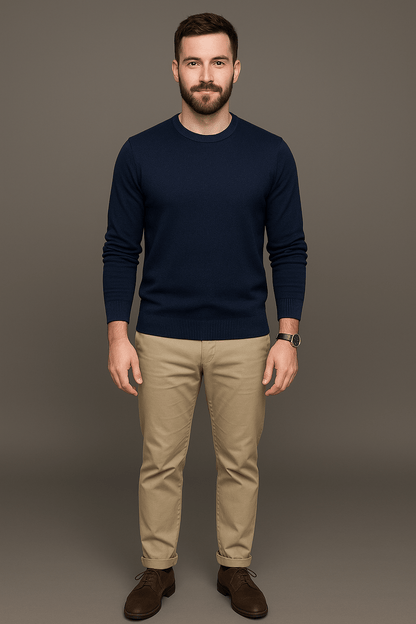 Marveille | Leo – Pull en coton mélangé pour homme, coupe slim, col rond à finitions côtelées