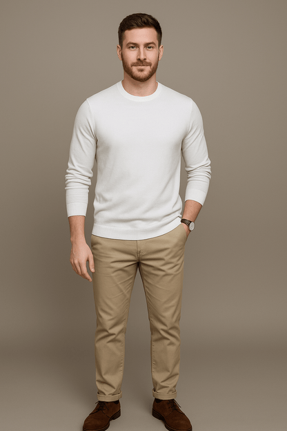 Marveille | Leo – Pull en coton mélangé pour homme, coupe slim, col rond à finitions côtelées