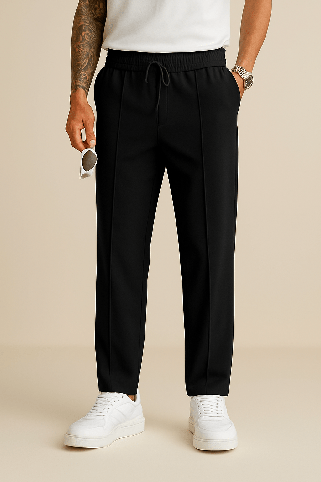 Marveille | Pantalons en tissu de plongée à coupe large avec drapé structuré