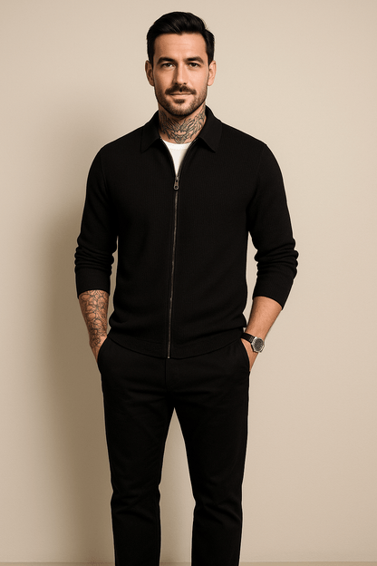Marveille | Max – Pull zippé en maille gaufrée pour hommes au design moderne