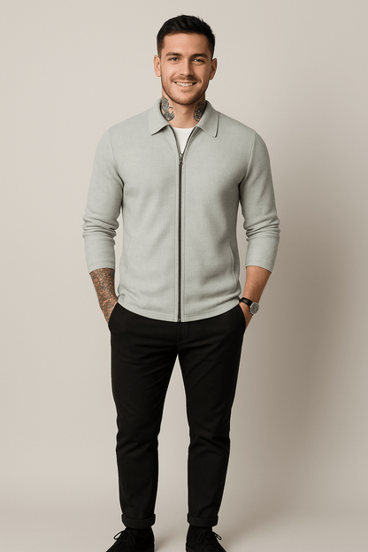 Marveille | Max – Pull zippé en maille gaufrée pour hommes au design moderne