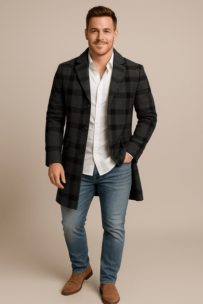 Marveille | Morten – Manteau trench à carreaux pour homme avec ceinture et coupe croisée