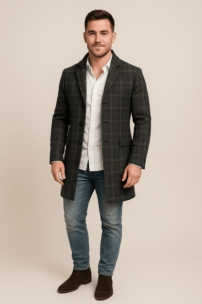 Marveille | Morten – Manteau trench à carreaux pour homme avec ceinture et coupe croisée