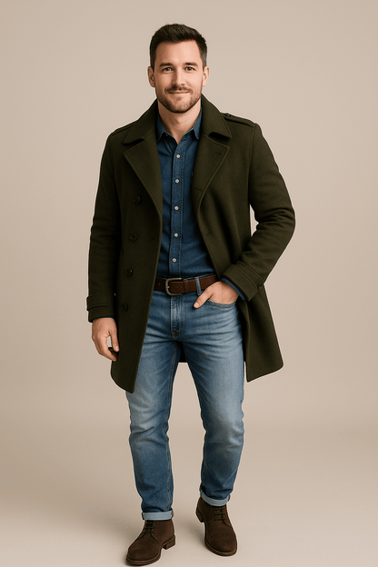 Marveille | Olav – Manteau en Laine pour Homme à Taille Ceinturée et Coupe Slim