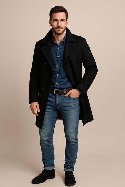 Marveille | Olav – Manteau en Laine pour Homme à Taille Ceinturée et Coupe Slim