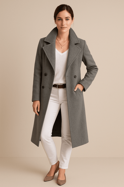 Marveille | Priya – Mi-Long Manteau Trench en Fleece pour Femmes avec Col Revers