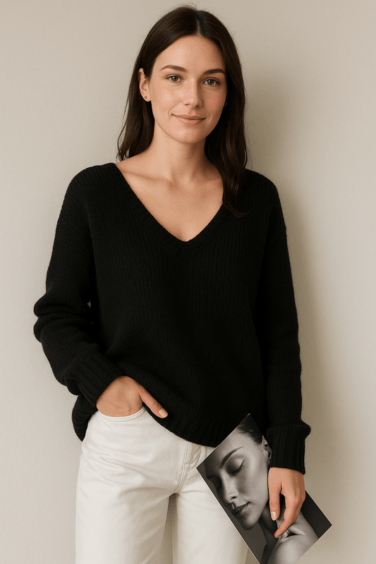 Marveille | Rhea – Pull Femme Décontracté Col en V en Mélange de Laine