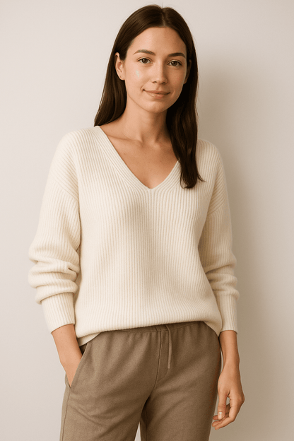 Marveille | Rhea – Pull Femme Décontracté Col en V en Mélange de Laine