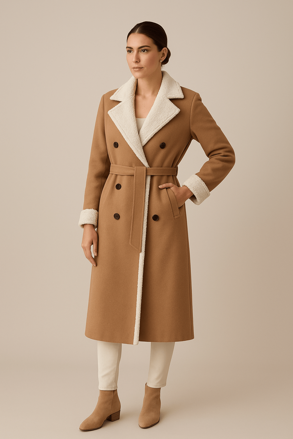 Marveille | Sienna – Manteau oversized ceinturé pour femmes avec doublure en fausse fourrure