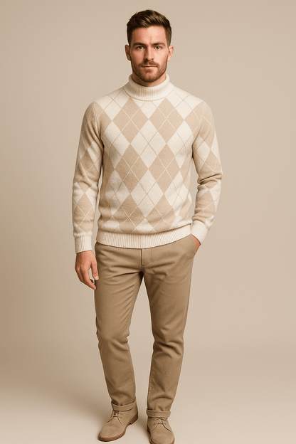 Marveille | Sindre – Pull en tricot pour homme à col rond avec motif argyle traditionnel