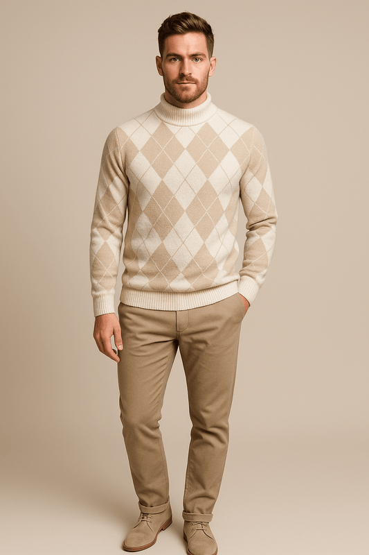 Marveille | Sindre – Pull en tricot pour homme à col rond avec motif argyle traditionnel