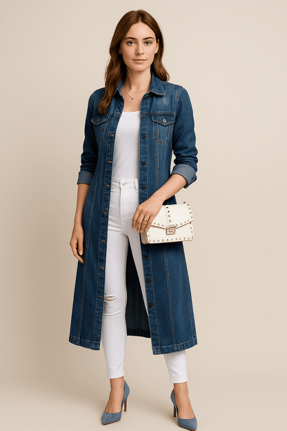 Marveille | Soraya – Manteau trench en denim délavé pour femmes à coupe décontractée