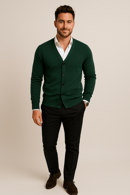 Marveille | Torben – Gilet en Maille pour Homme à Col V, Coupe Ajustée et Ourlet Côtelé