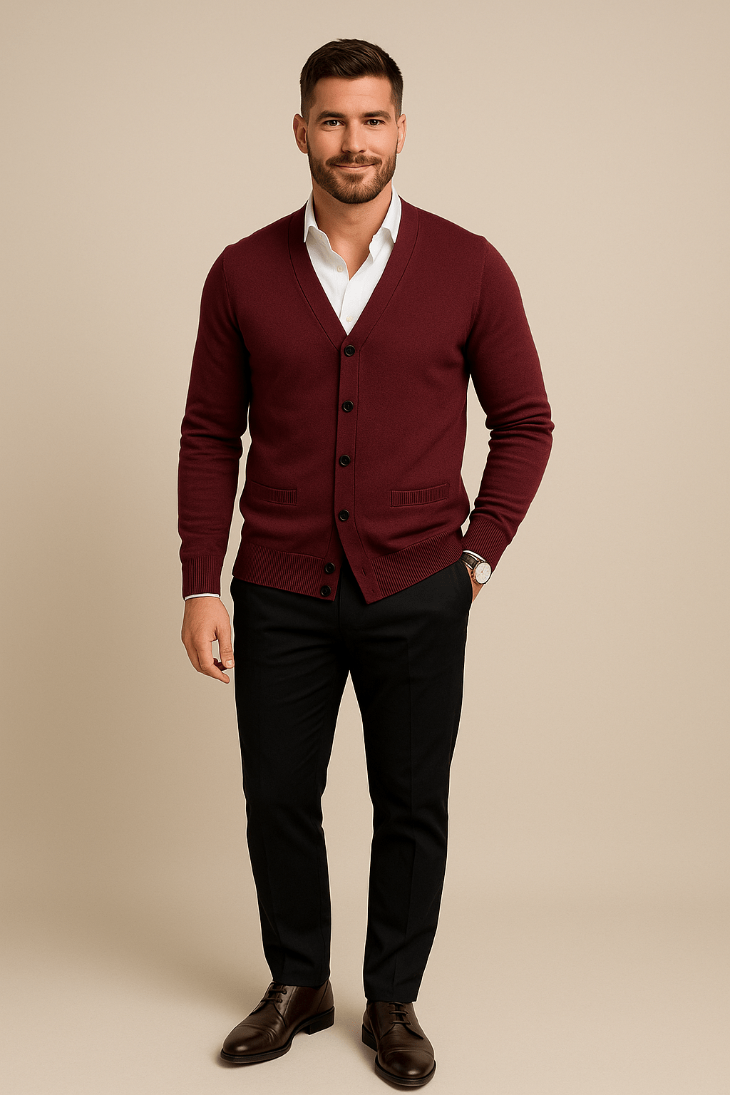 Marveille | Torben – Gilet en Maille pour Homme à Col V, Coupe Ajustée et Ourlet Côtelé